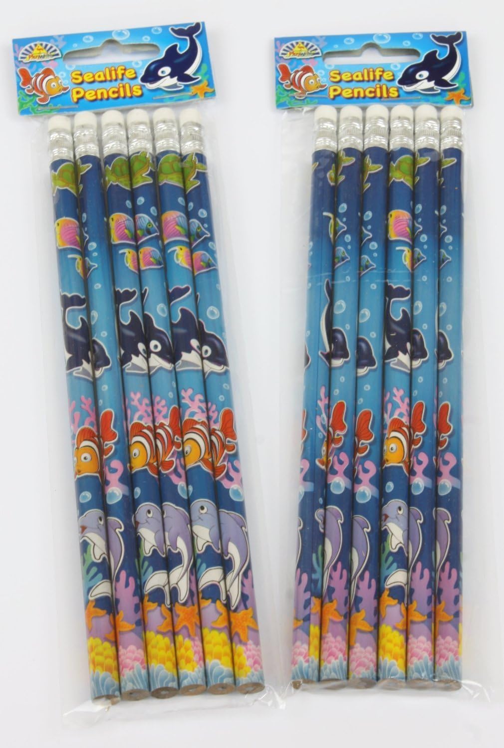 12 Sealife Theme Pencils with Eraser - Childrens Party Loot Bag Toy