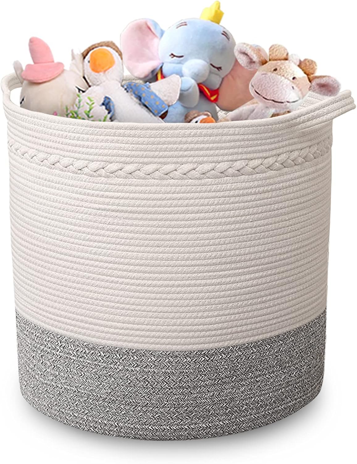 amazon storage baskets on Amazon Com Childishness Ndup Cotton Rope Basket 16 5 X19 Baby Laundry Basket Laundry Hamper Woven Storage Basket With Handles For Toys Blanket Towels Diaper White Grey Home Improvement