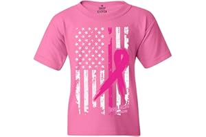 shop4ever Pink Breast Cancer Ribbon American Flag Youth's T-Shirt Support Awareness Child's Tee
