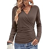 EasyGala Womens Wrap Long Sleeve Shirts Ruched V Neck Tops Sexy Dressy Slim Fit Fall Outfits 2026