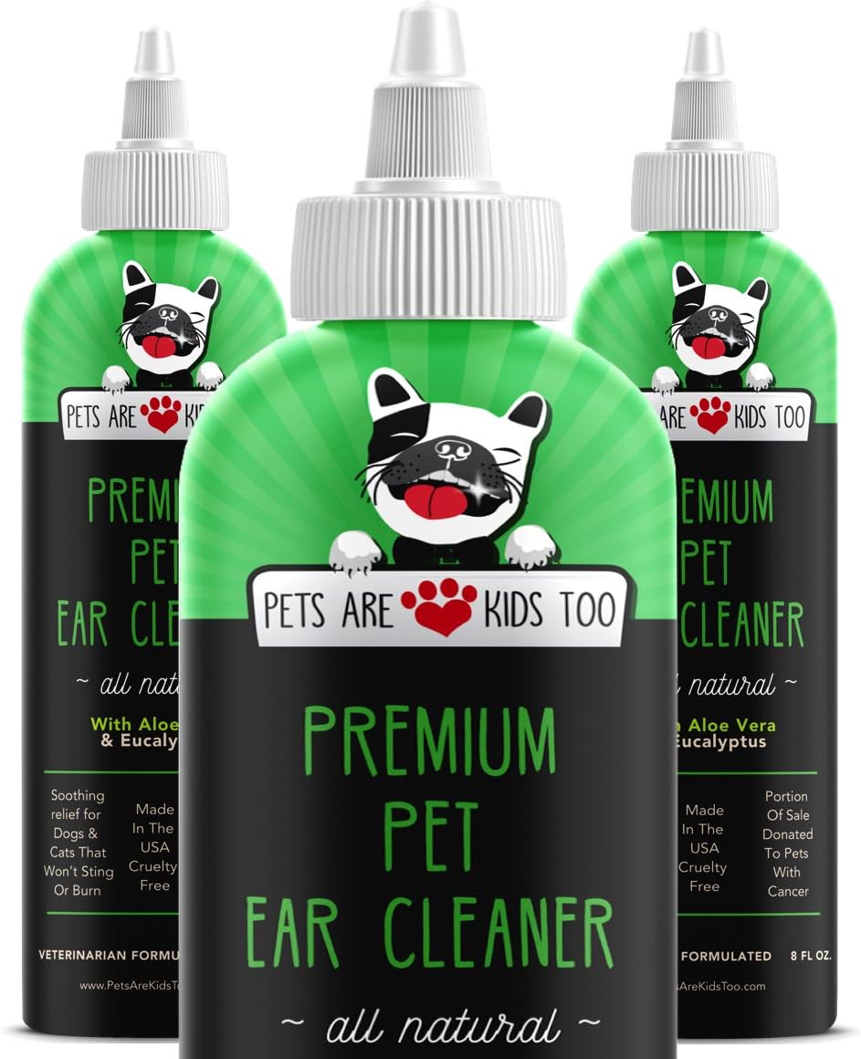 Cat & Dog Ear Cleaner Solution - Itch Relief for Dogs and Cats to Eliminate Head Shaking - Clear, No Mess Formula - Vet Formulated Natural Pet Ear Infection Treatment with Aloe Vera & Eucalyptus
