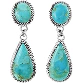 Turquoise Earrings Sterling Silver 925 Genuine Gemstones Jewelry (Select style)
