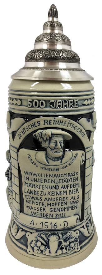 Pinnacle Peak Trading Company 500 Years Of Germany Beer Purity Law Celebration Grey Le German Beer Stein 1 L Amazon In Home Kitchen