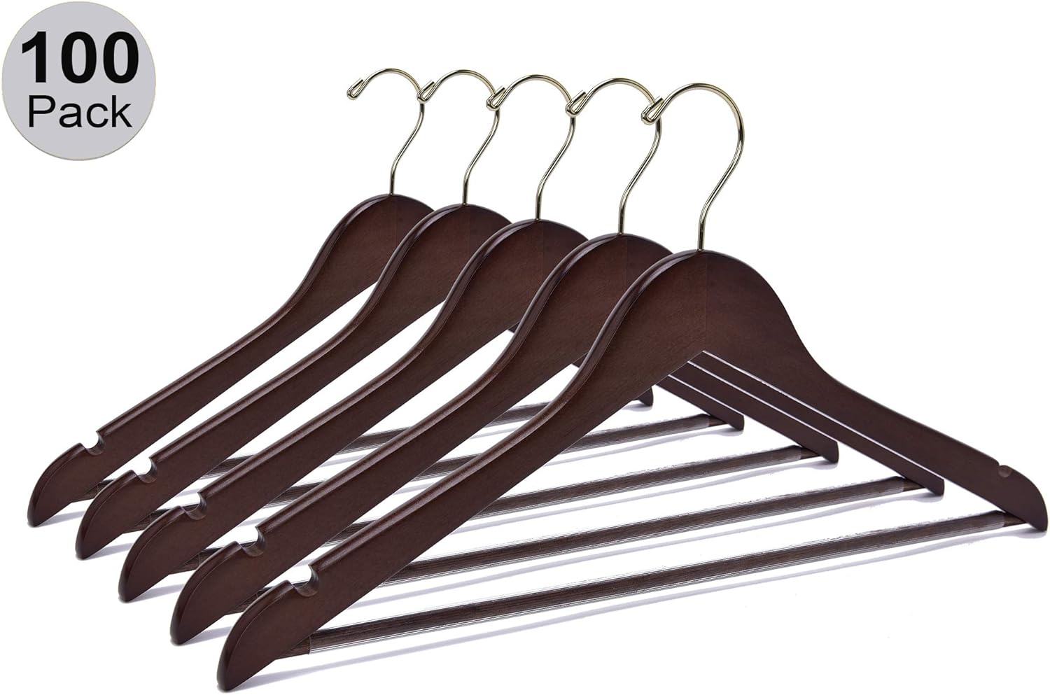 Quality Wooden Suit Hangers with Non Slip Pants Bar, Smooth