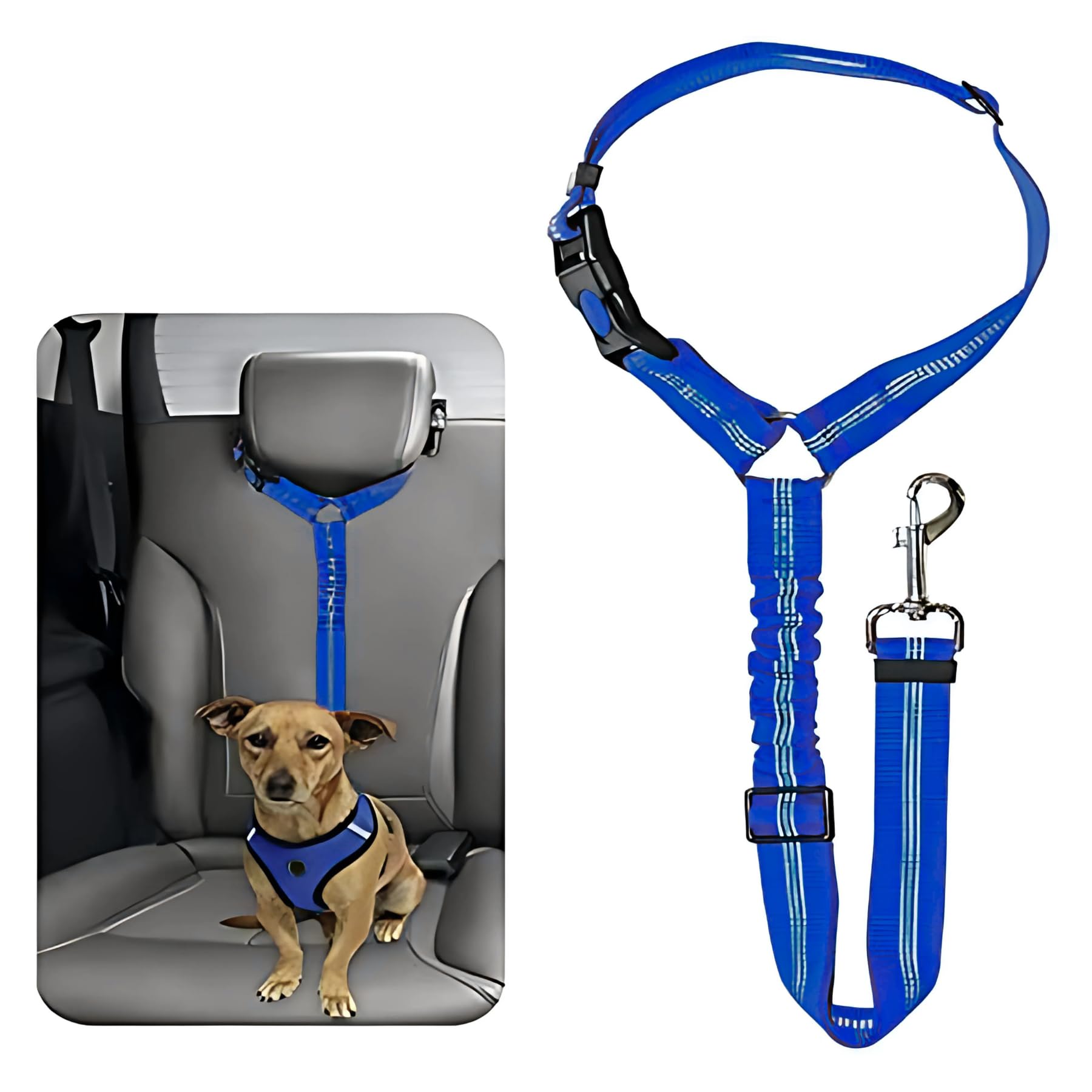 Dog Seatbelt For Cars Adjustable - Headrest Dog Car Seat Belt Restraint Puppy - Elastic Pet Dog Seat Belt harness - Strong Leads Harness for Dogs Cats and Pets (MAIN) (BLUE)