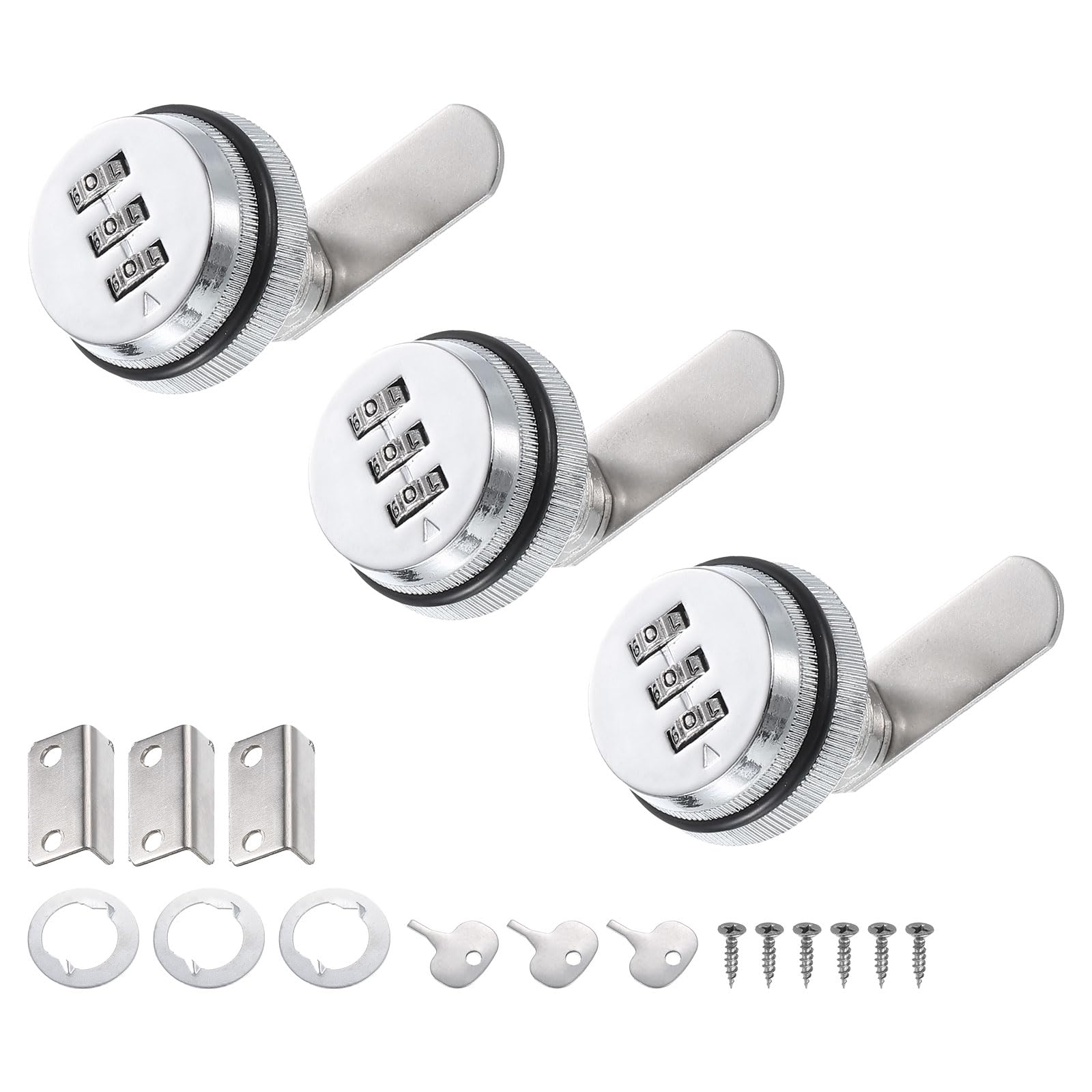 PATIKIL 3/4" Combination Cam Lock, 3 Pcs File Cabinet Locks with Combination Password Coded Cabinet Locks with Cylinder Chrome for 0.2-0.5" Thick Wood Drawer Mailbox Filing Cabinet, Silver