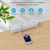 BQO Desk Power Socket Strip 3 UK Plugs USB A C 15.5W Aluminum 6.56FT Home Office view 3