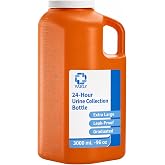 Vakly 24 Hour Urine Collection Bottle, 3000 mL, Graduated Container, Handle | Wide-mouth opening, leak-resistant screw-on lid, easy-grip handle for overnight specimen collection, for home or clinical use