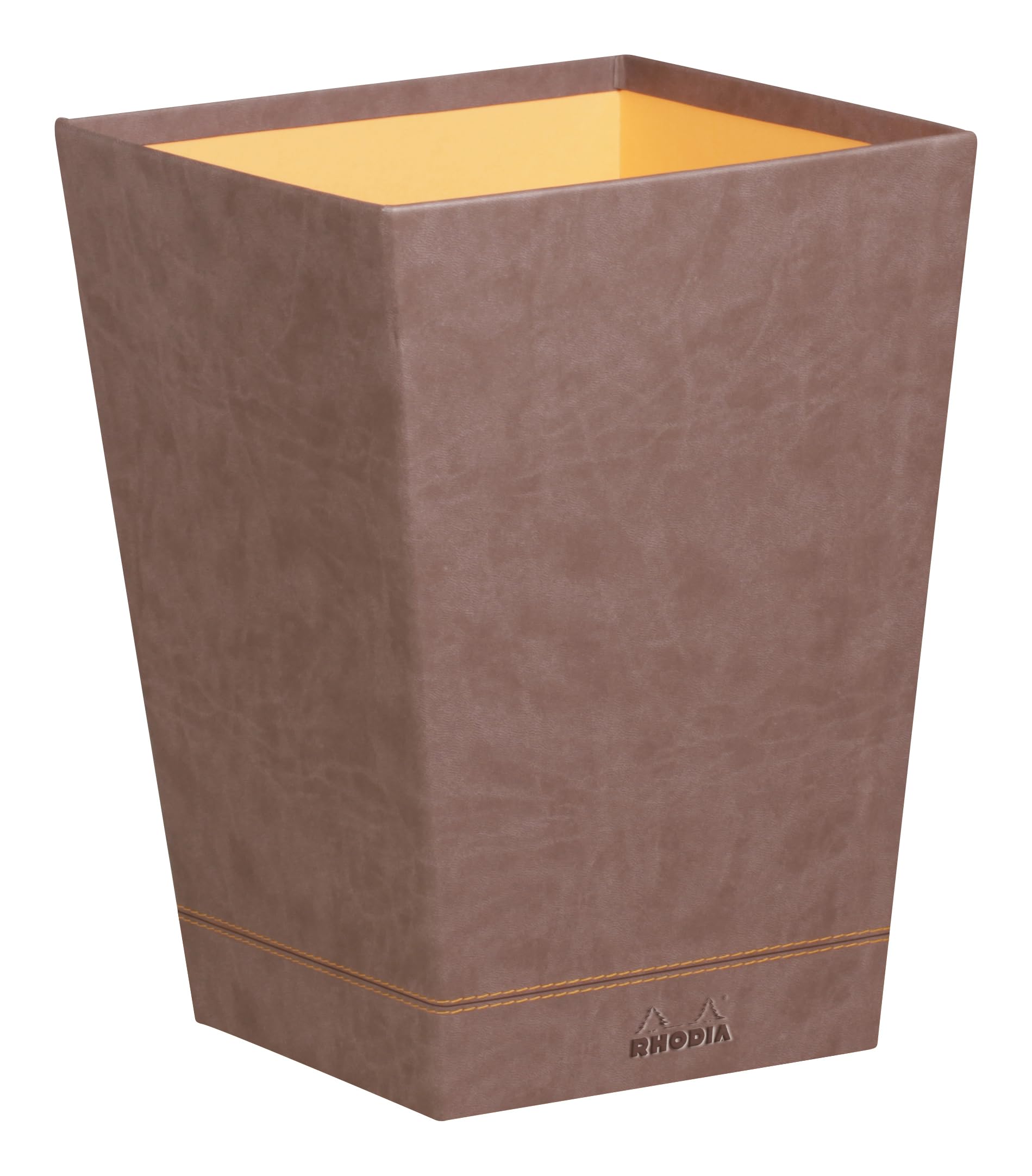 RHODIA 318823C - Chocolate Waste Paper Bin - 24x24x32 cm - Orange Saddle Stitching - Faux Leather Exterior - Rhodiarama Home Office Collection - Office Organization & Designer Storage