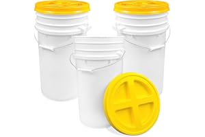 ePackageSupply 7 Gallon White Bucket with Yellow Gamma Screw on Lid, Food Grade Storage, Premium HPDE Plastic, BPA Free, Durable 90 Mil All Purpose Pail, Made in USA (3 Count)