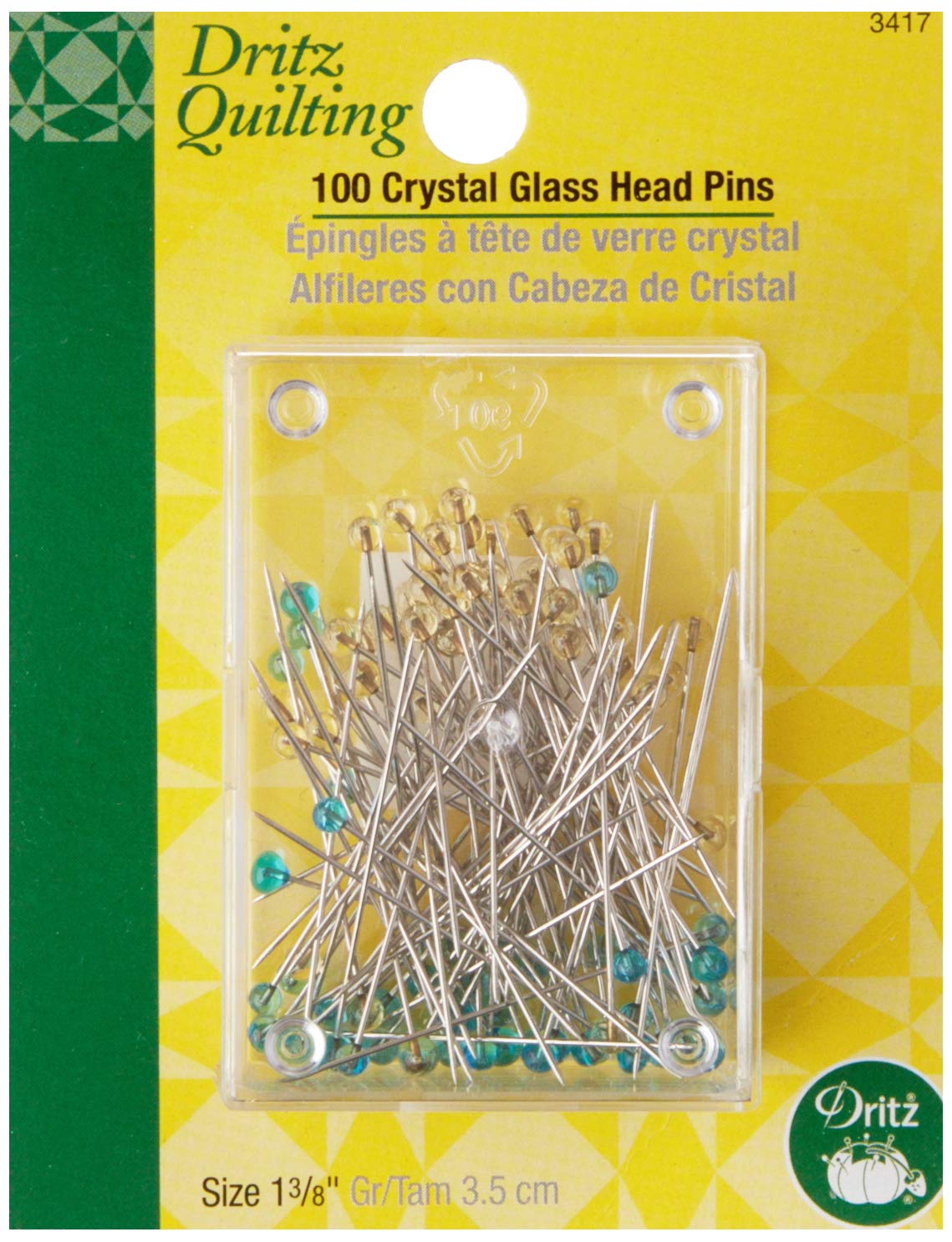 Dritz Various Quilting Crystal Glass Head Pins-Size 22 100/Pkg