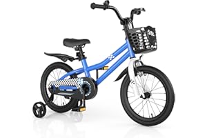 HONEY JOY Kids Bike, 14 16 18 Inch Toddler Bikes w/Training Wheels & Handbrake, Steel Frame, Fully Enclosed Chain, Adjustable
