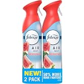 Febreze Air Mist, Air Freshener Spray, Odor Fighting Room Spray, Deodorizer for Home Bathroom Kitchen Office Apartment Dorm Room Classroom, Watermelon Scent, 8.1oz (Pack of 2)