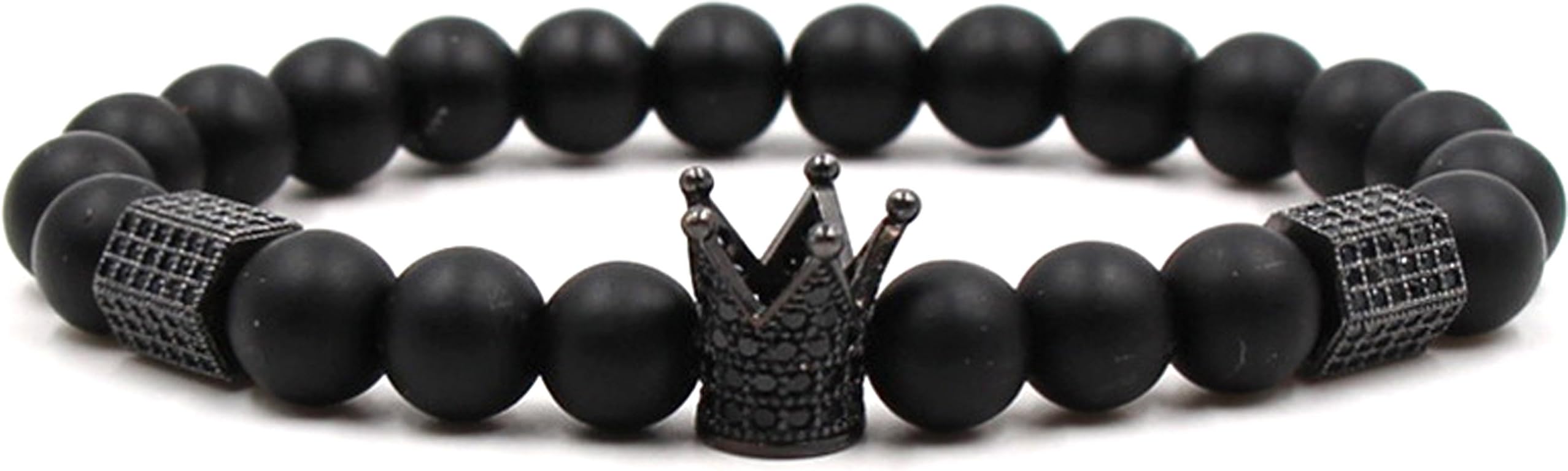 Fashion Crystal Crown Cuff Bracelet 8MM Matte Agate Stone Elastic Bracelet