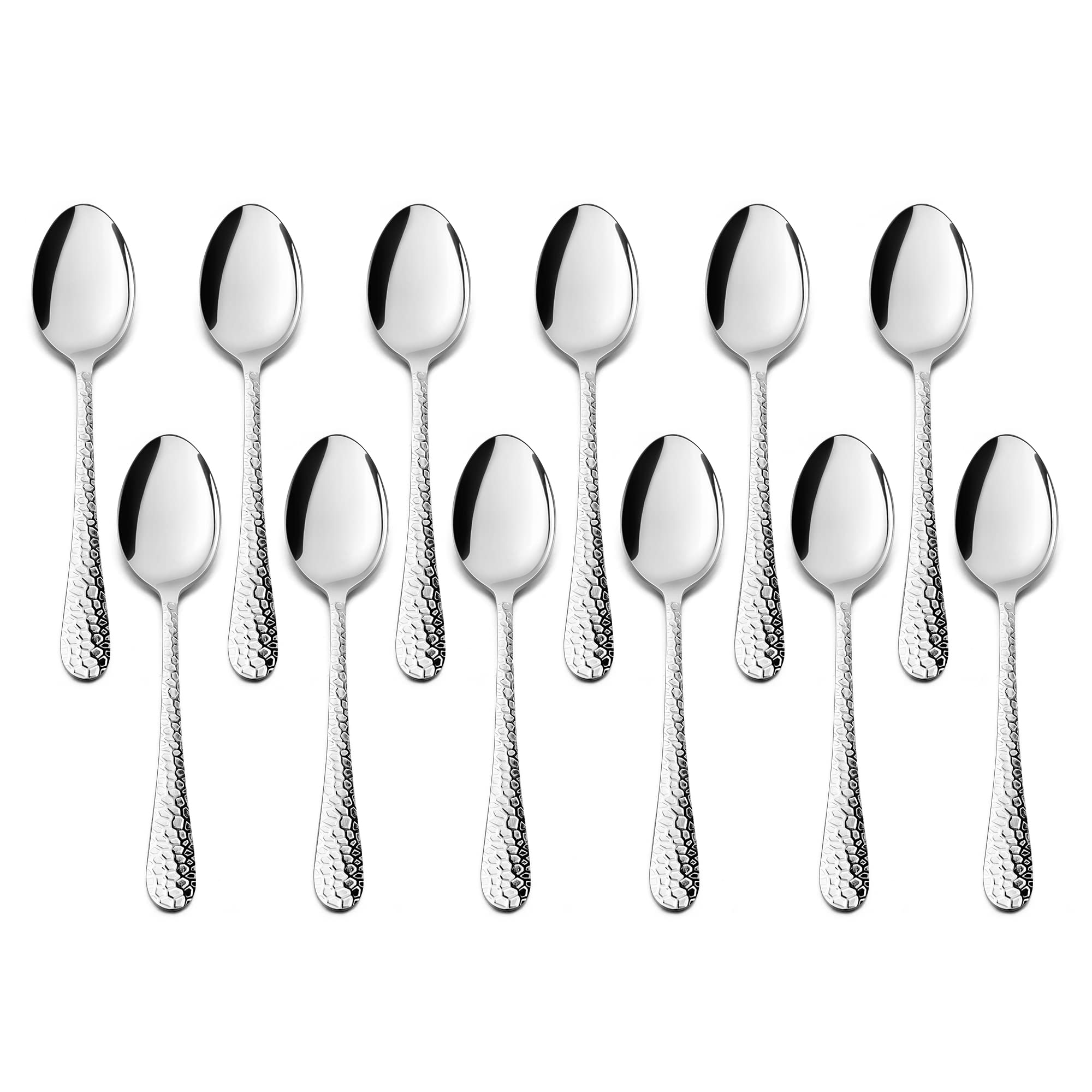 HaWare Teaspoons Set of 12, Small Stainless Steel Hammered Dessert Coffee Spoon for Home, Restaurant, Kitchen, Round Edge & Mirror Polished, Dishwasher Safe - 15cm