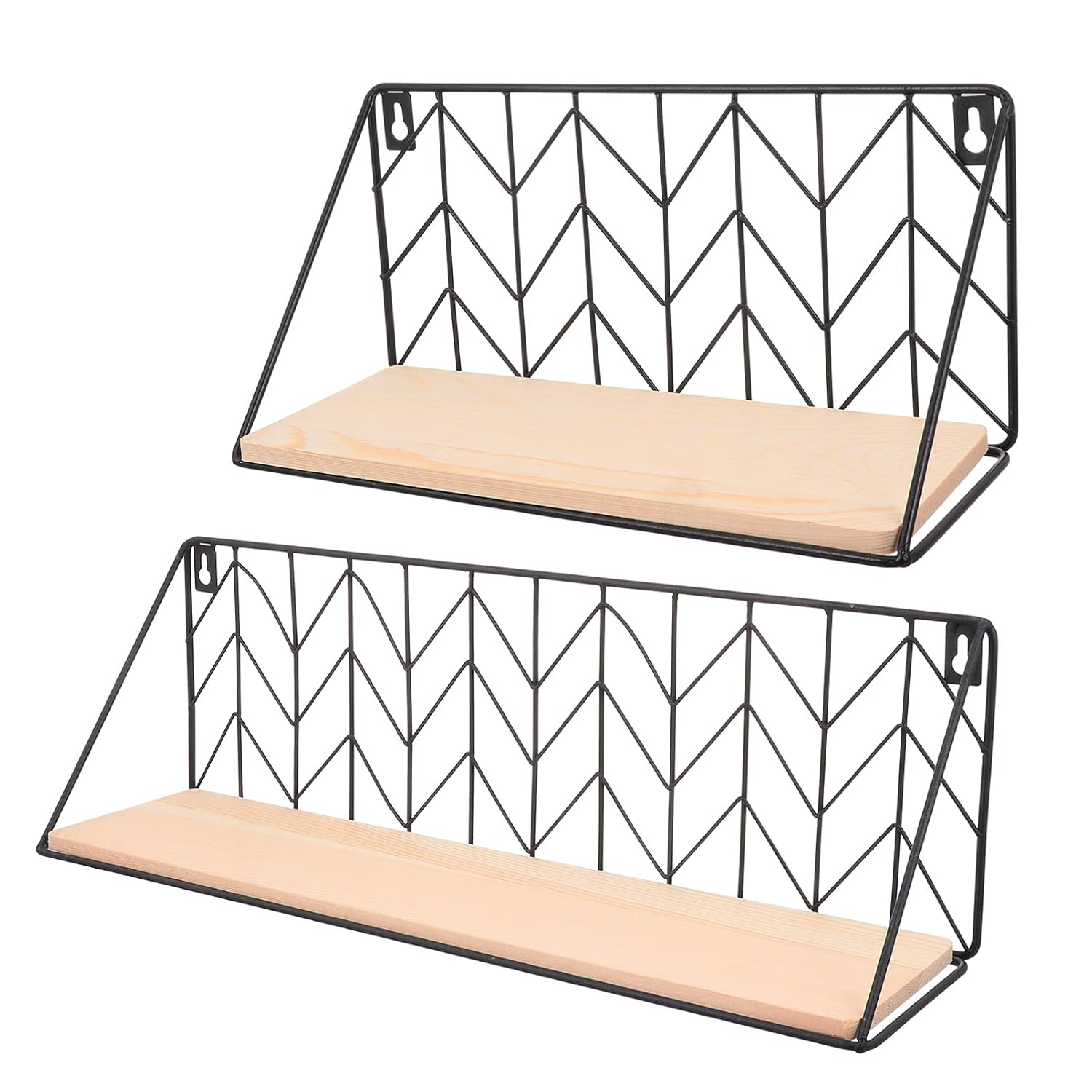 VOSAREA Floating Wall Shelves Set of 2 Metal Wire Hanging Rustic