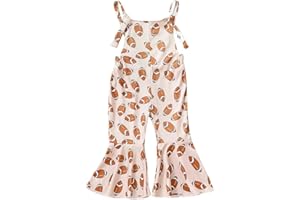 Chloefairy Toddler Baby Girl Football Outfit Bell-Bottom Jumpsuit Romper Bibs Overalls Playsuit Suspender Flare Pants Outfit