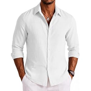 COOFANDY Mens Button Down Shirt Long Sleeve Casual Untucked Shirts Textured Summer Beach Shirts
