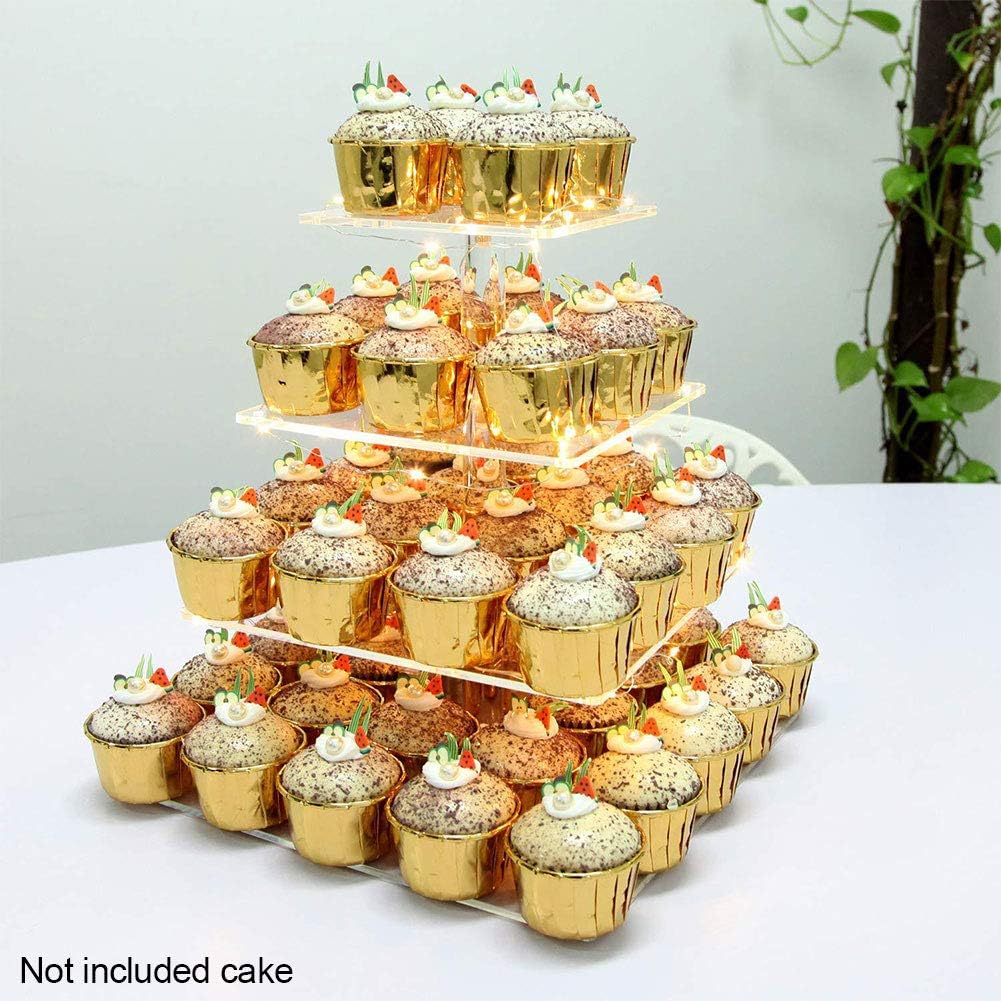 gd In Presentoirs A Gateau En Acrylique A 4 Niveaux Support A Gateau Carre Avec Des Lumieres Led Pour La Fete Danniversaire De Mariage Faddare Support A Cupcake Warm Light0 Vaisselle Et Arts