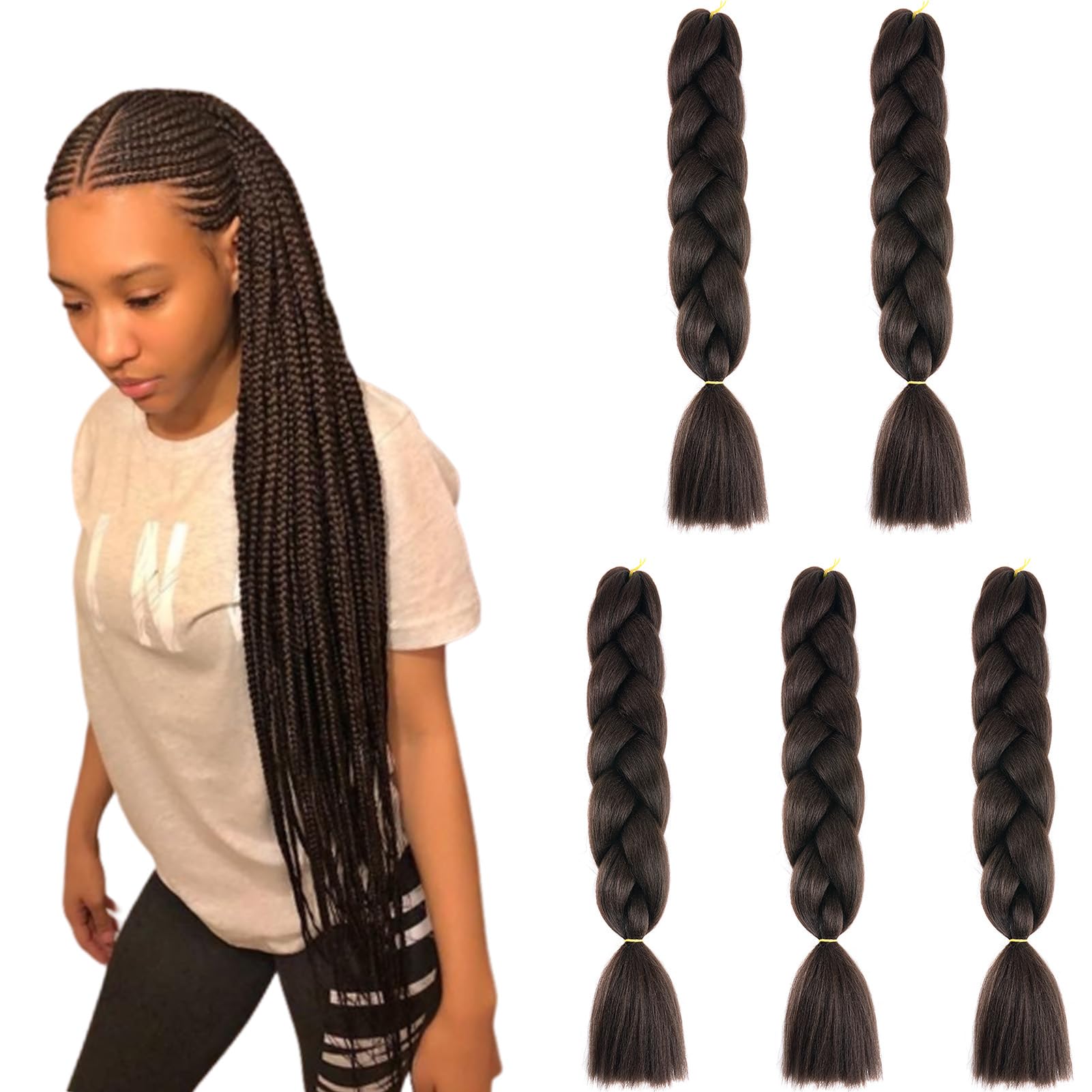 Cybelleza Jumbo Braiding Hair Extensions Synthetic Hair 5PCS 500g 24inch Ombre Jumbo Braids Hair Extensions for Braiding Crochet Twist Afro Box Braid Heat Resistent(Medium Brown)