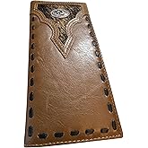 Western Stakes Long Leather Wallet – Cowhair Inlay with Horse Concho – Hand-Stitched Bi-Fold – Rodeo Cowboy Western Wallet for Men