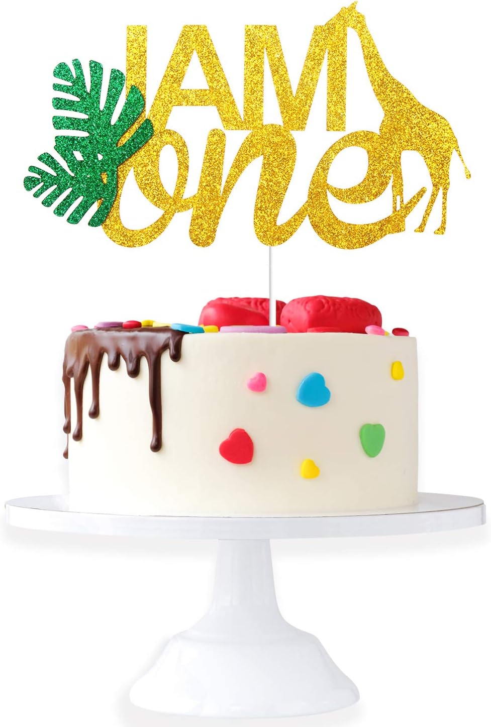 I AM ONE Birthday Cake Topper - Real Wild Child First Birthday - Smash Jungle Safari Animals Gifaffe Cake Décor - Baby Shower Welcome Baby Party Decoration