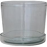 Creative Co-Op Round Hand-Blown Glass Planter with Drainage Hole and Saucer, Clear