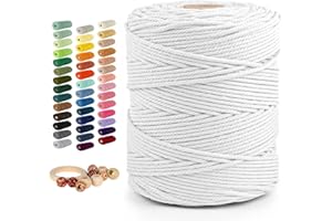 Macrame Cotton Cord 5mmx328 Yard 4 Strand, Munzong Natural Handmade 4 Twisted Cotton Rope for Wall Hanging Weaving Tapestry DIY Craft Knitting Plant Hanger Gift Wrapping Wedding Decor(300m,White)