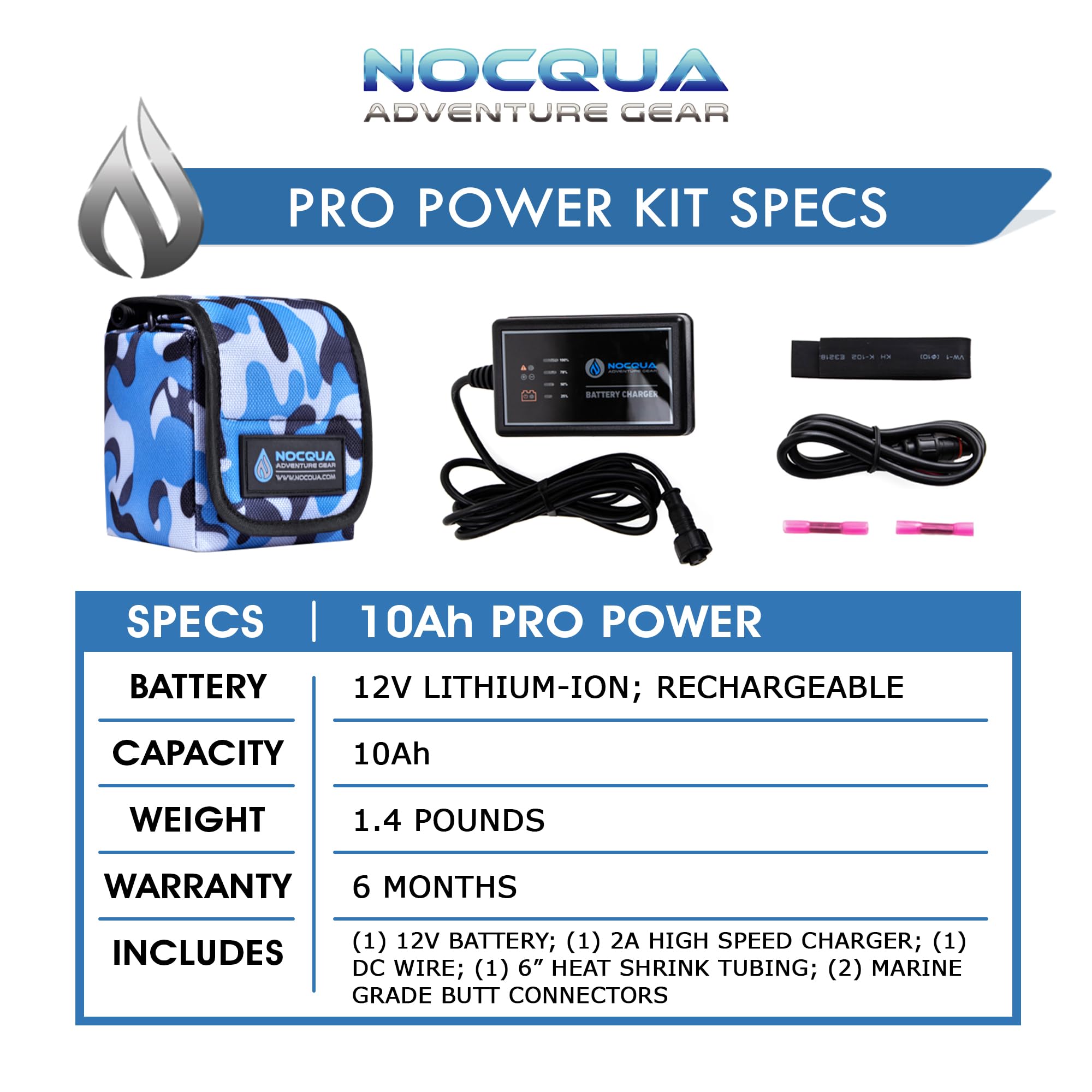 NOCQUA Pro Power Water-Resistant Battery & Charger Kit - Compatible with GPS, Depth & Fish Finders, & Most 12 Volt Electronics