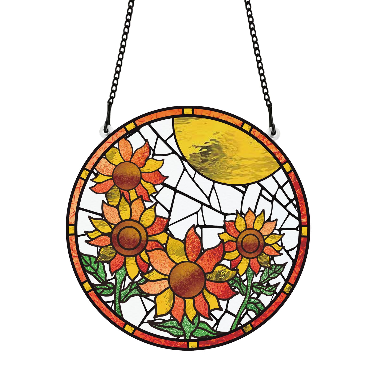PLIGREAT Sunflower Stained Glass Window Hanging, Four Season Theme Flower Suncatcher Acryli Panel Hangings Ornaments for Garden Living Room Christmas Tree Decor Mother's Day Thanksgiving Day Gift