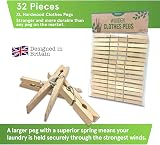 Smith’s 2015 Strong Wooden Hardwood Clothes Pegs 32 Pack Fits Any Clothesline view 2