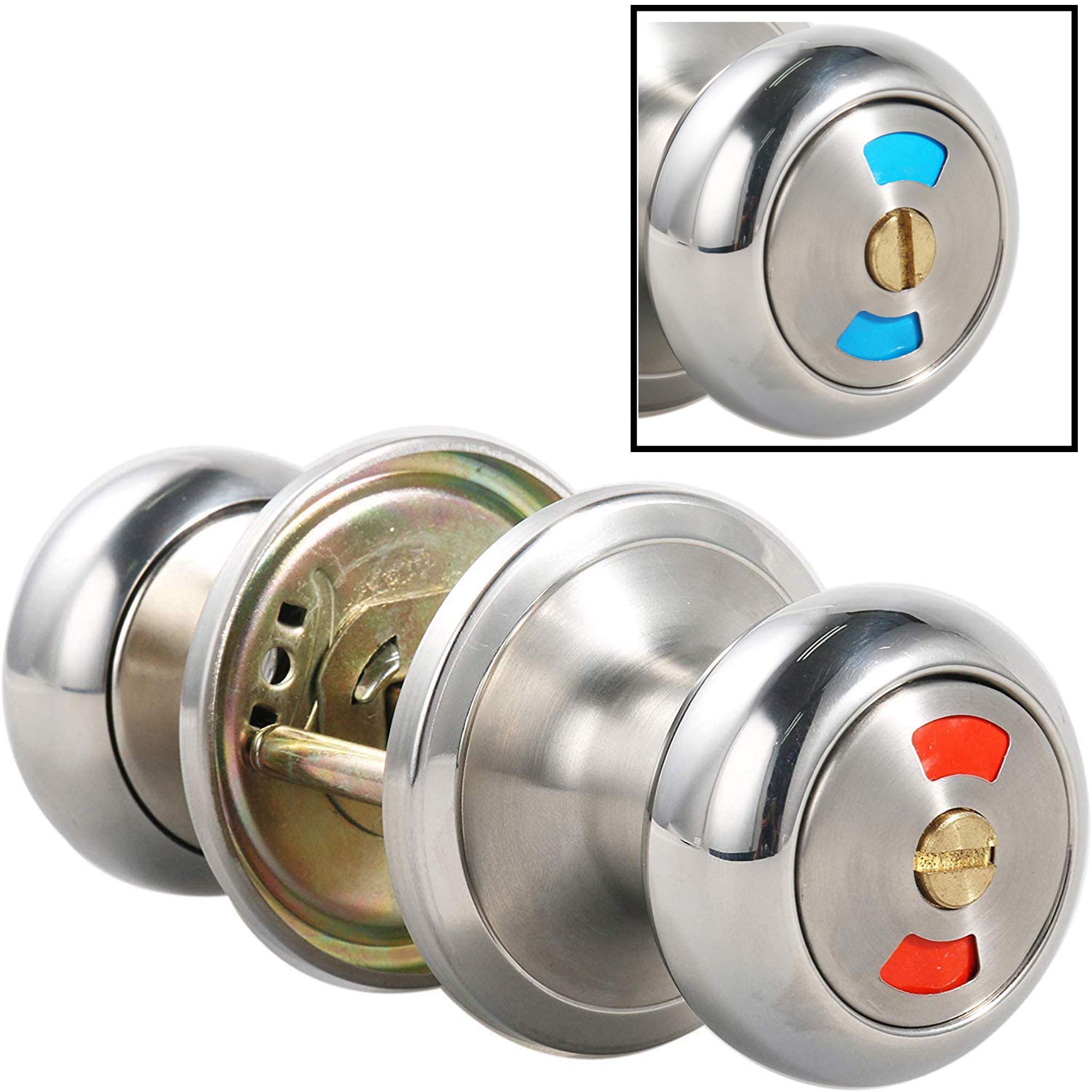 Mutex Bathroom Door Lock Knob, Color Indicator for Vacant or Occupied in Use Restroom, Thumbturn, Emergency Unlock, Fits Standard 2 1/8" Doors