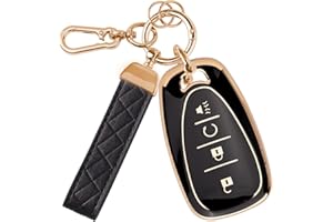 Rislobx Key Fob Cover Fit for Chevy Key, Car Key Case Protector for Volt Bolt Spark Equinox Traverse Trax (4 Buttons Black)
