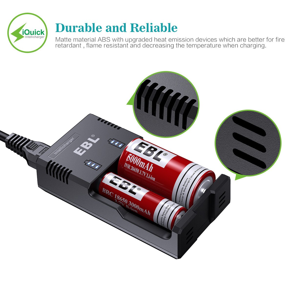 EBL Universal Rechargeable Battery Charger for Ni-MH/Ni-CD AA AAA C Rechargeable Batteries and 3.7V Li-ion Batteries 18650 18490 18350 17670 17500 16340(RCR123) 14500