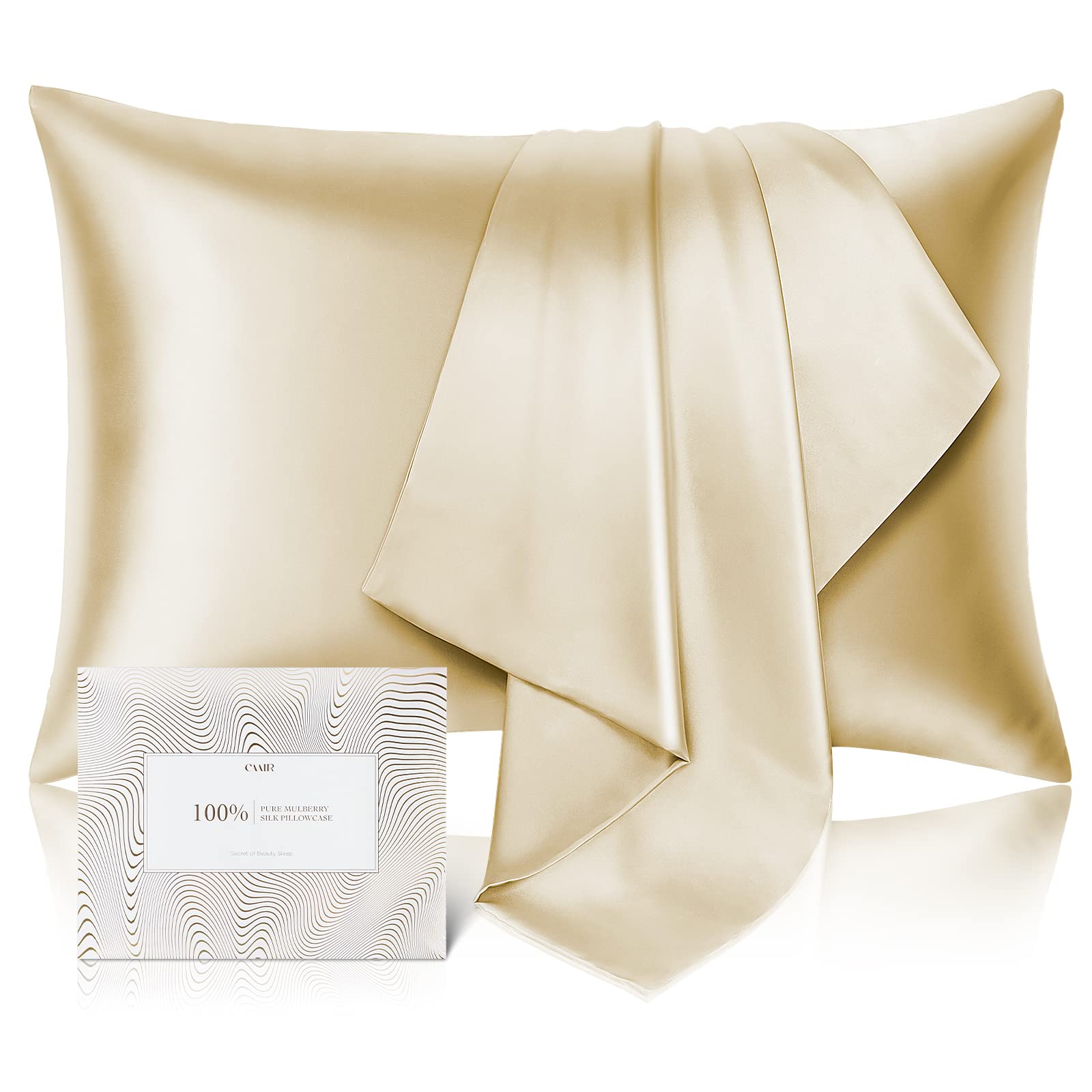 Photo 1 of 100% Pure Mulberry Silk Pillowcase for Hair and Skin - Allergen Resistant Dual Sides,600 Thread Count Silk Bed Pillow Cases with Hidden Zipper,1pc,Queen Size,Champagne