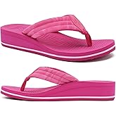 COFACE Women’s Flip Flops with Comfortable Arch Support Ladies Dressy Lightweight Wedge Flip-Flops Summer Soft Yoga Mat Platform Thong Sandals for Beach, Hot Pink Size 9