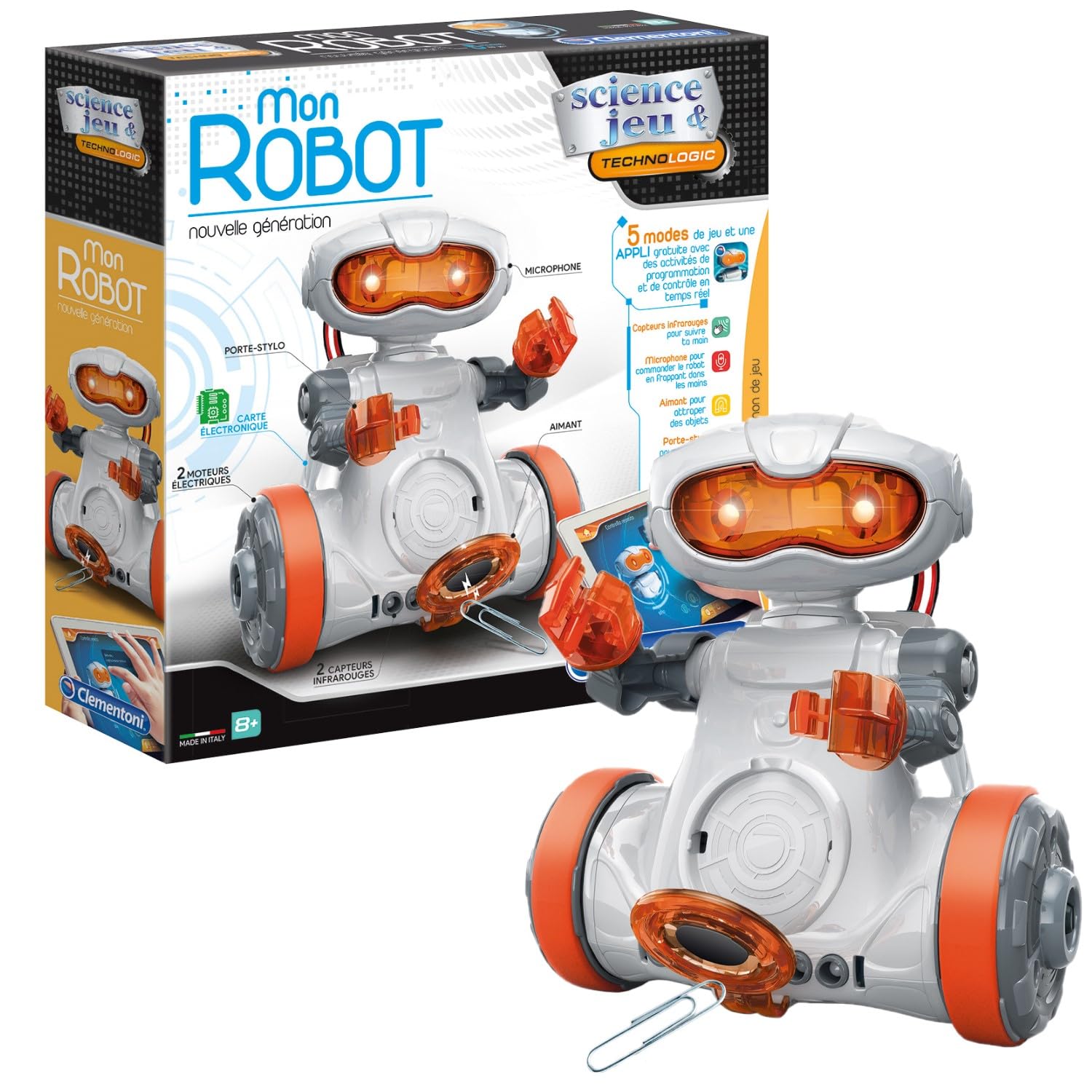 Clementoni | Science & Gaming – My Robot New Generation Child 8+ | Assembly Robot with Sensors, Micro, Magnet | Programming & Remote Control App | Technology Activity