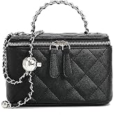 RTPRTP Quilted Vanity Bag for Women, Mini Box Crossbody Purse with Pearl Chain and Top Handle