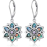SHAOAN 925 Sterling Silver 7 Chakra Earrings for Women Yoga Lotus Dangle Earrings Balance Earrings Jewelry Birthday Christmas Gift for Women