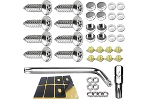 BGGTMO License Plate Screws Anti Theft -Stainless Steel Tamper Resistant Locking Front or Rear Car Tag Frames Bolts Set,1/4 Metric M6 Security Rust Proof Self-Tapping Screws,Fasteners Nut,Chrome Caps