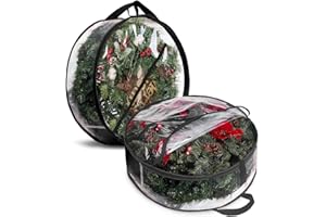 ProPik Christmas Wreath Storage Bag 24" - 2 Pack Clear Christmas Wreath Storage Container- Garland Holiday Artificial Wreath Storage Holder –Water Proof Transparent PVC (24 Inch, Black)