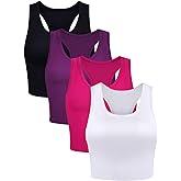 Boao 4 Pieces Basic Crop Tank Tops Sleeveless Racerback Crop Top for Women