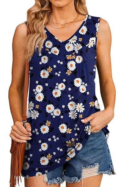 Women's Summer Tank Top - Floral Sleeveless Tunic Top, Lightweight And Flowy For Beach, Casual, Or Party Wear - View #2