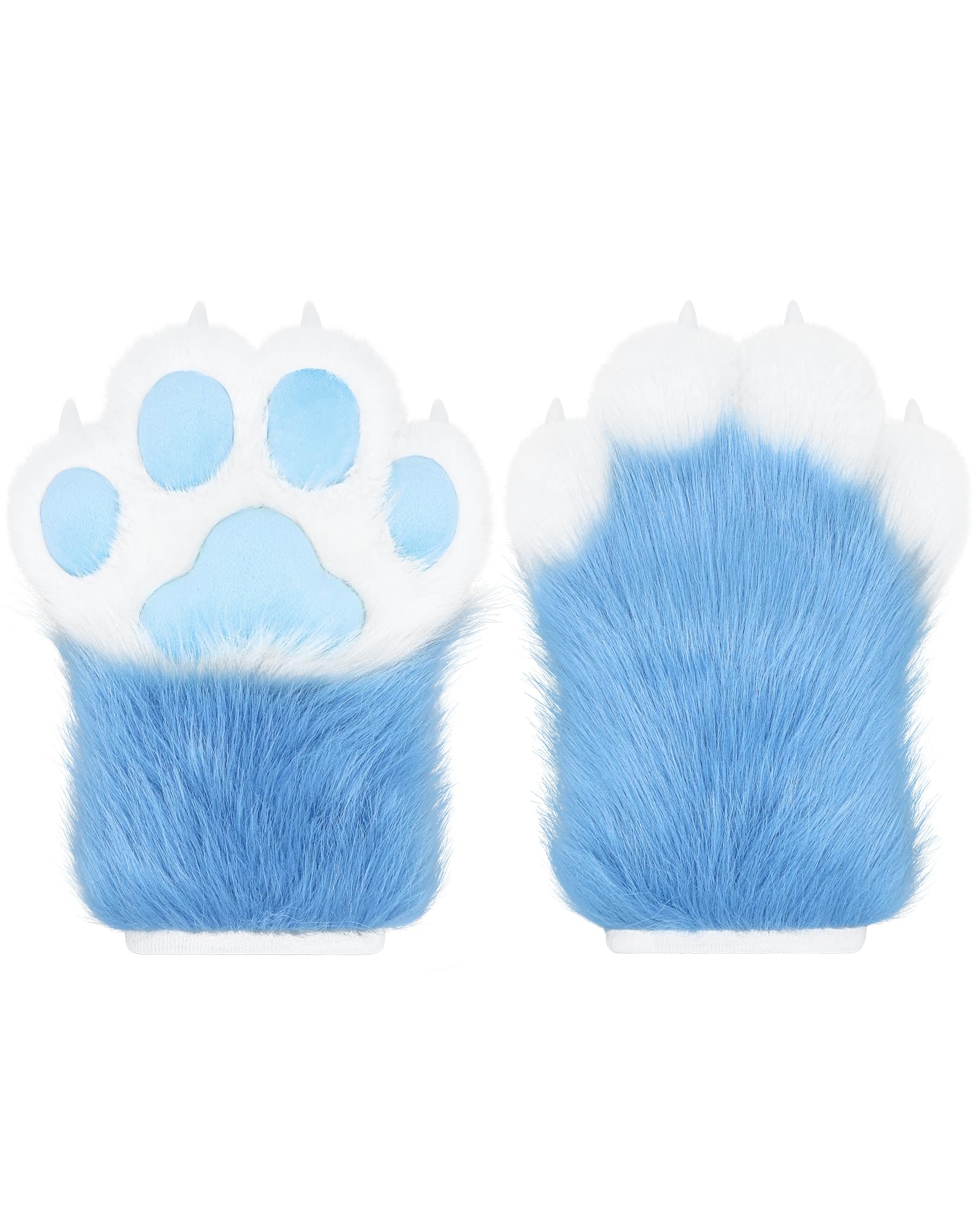 ZFKJERS Cosplay Animal Extended Fluffy Plastic Claws for Cat Fursuit Paws Gloves Adults Costume Accessories Set (Blue)