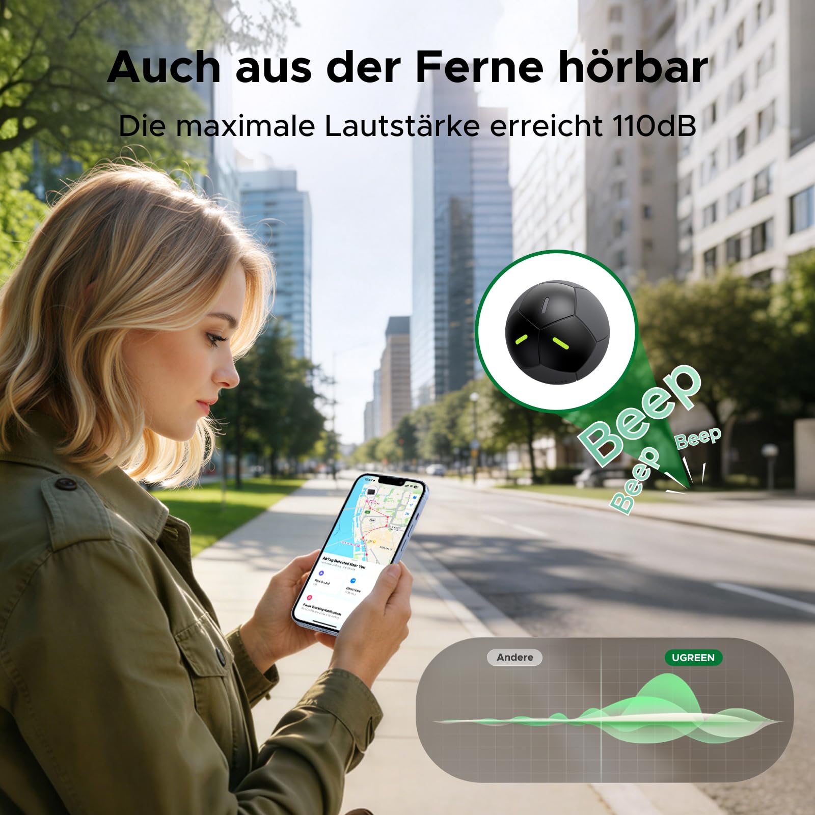 UGREEN FineTrack 2 Fußball kompatibel mit Apple Find My (nur iOS), Schlüsselfinder mit 110dB, IP68, kein Aufladen nötig, GPS Tracker, Tracker für Koffer, Keys, Rucksack 3