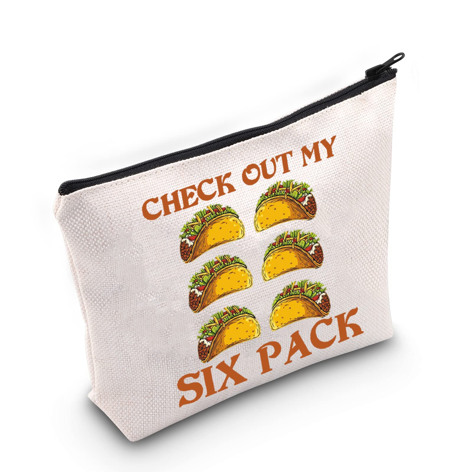 LEVLO Funny Burrito Taco Cosmetic Make Up Bag Taco Lover Gift Check Out My Six Pack Taco Makeup Zipper Pouch Bag For Women Girls, Six Pack Taco