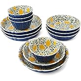 Pfaltzgraff Tranquil Elegance Floral 12 Piece Bowl Dinnerware Set, Service for 4, Blue