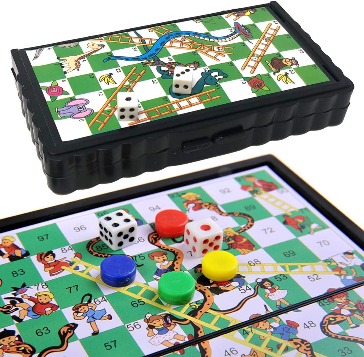 thehomegallery TECHARCADE® Snake and Ladders Kids Games Large Plastic Magnetic Travel Board Portable Family Game 18cm x 18cm