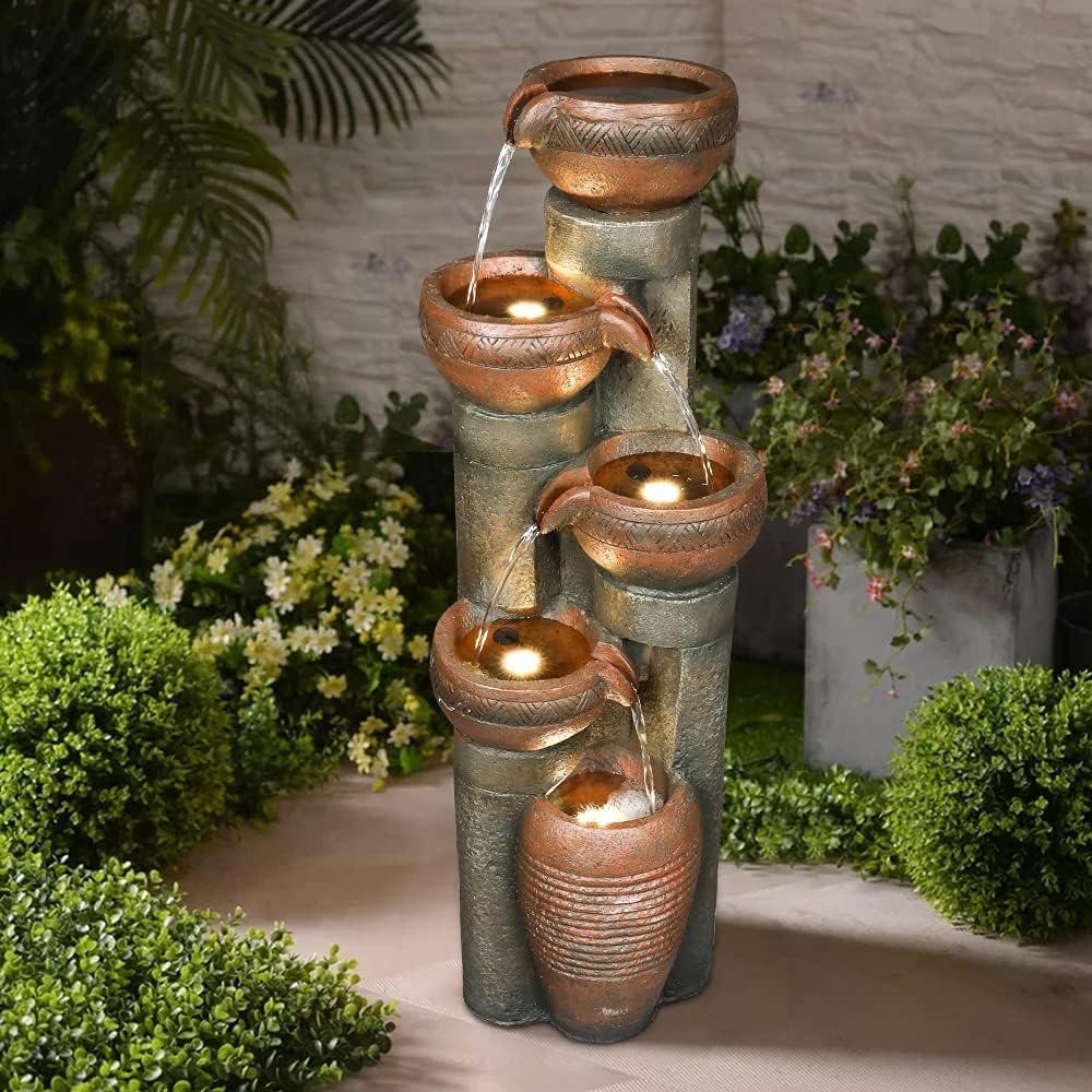 Agoodping 39.7’’H 5-Tier Relaxing Outdoor Indoor Garden Water Fountain Decor - for Contemporary Design for Garden, Patio, Deck, Porch, Backyard and Home Art Decor
