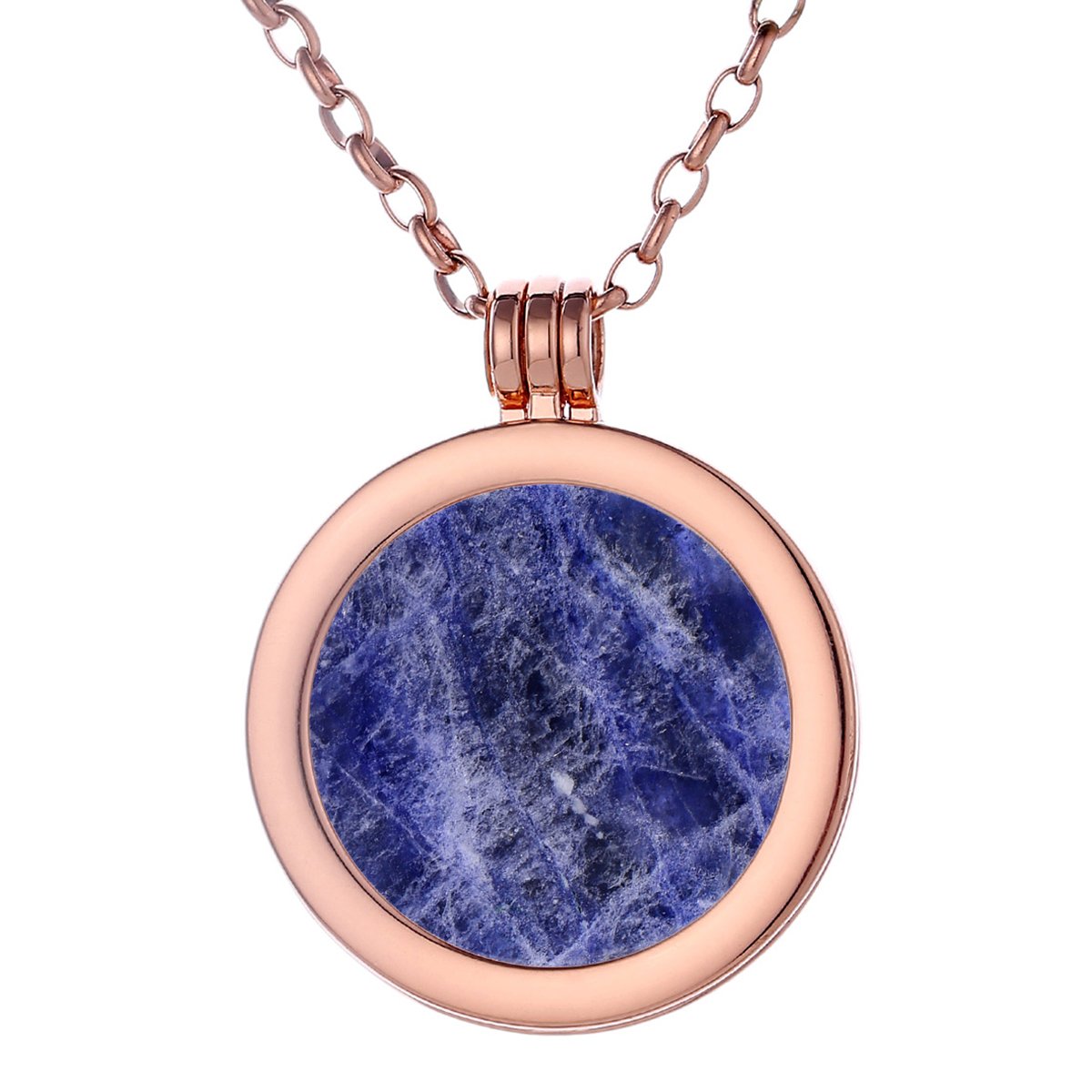 Morella Women Necklace 70 cm 27.5" Stainless Steel Rose Gold and Pendant with Gemstone African Soladith Coin 33 mm 1.3" Chakra Plate in Velvet Bag